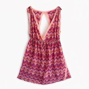 Betsey Johnson Boho Ikat Print Lace Trim Open Back Mini Dress Small Swim Cover